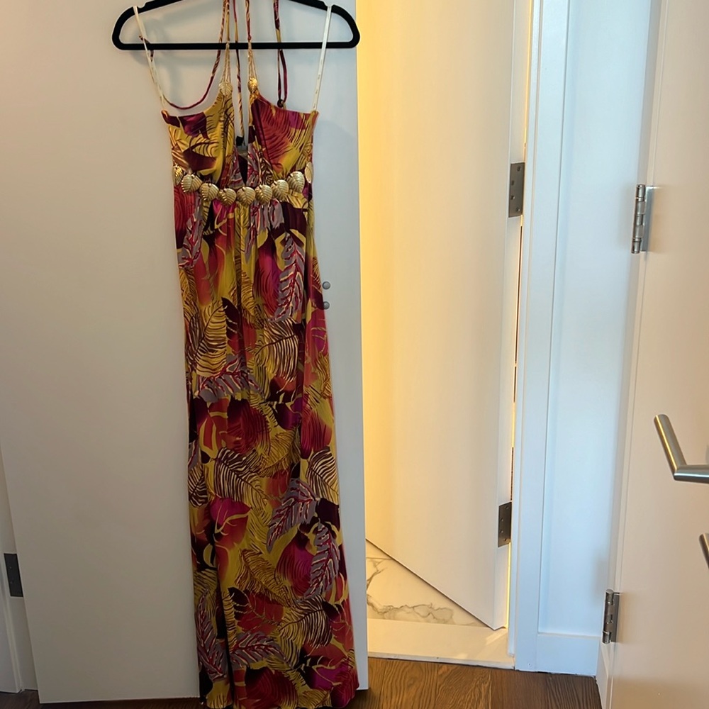 Tropical Maxi Dress with Gold Accents